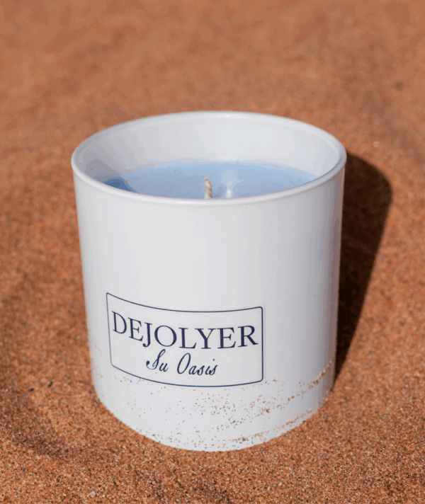 Perfume en Vela en la arena de la playa Lirio & Almizcle de Algodón | Dejolyer perfume en vela Artesanal & Sostenible Oasis de Inspiración